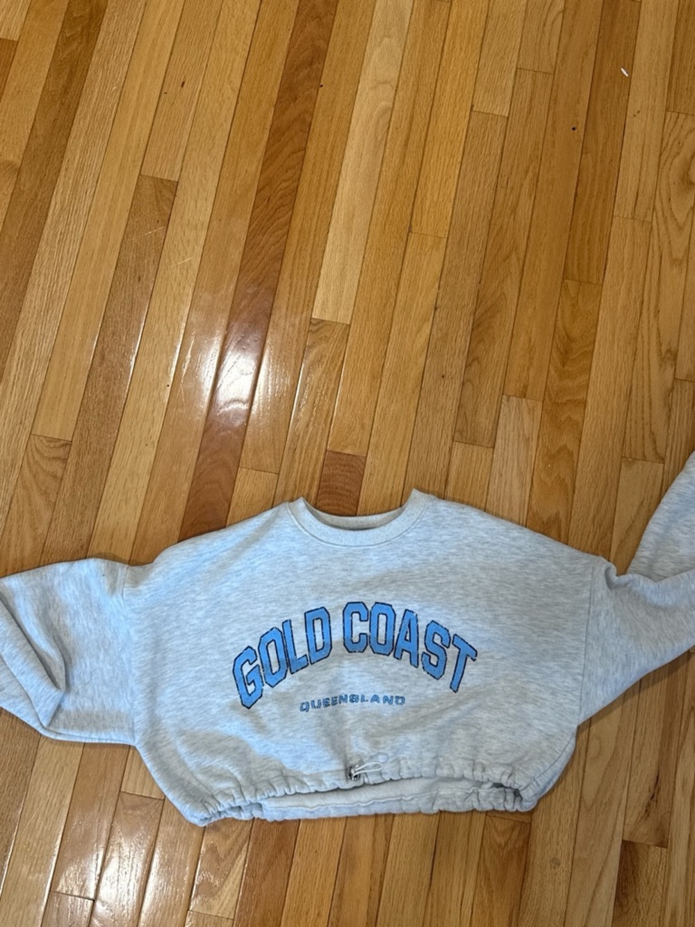 Adika Light Gray Cropped Sweatshirt with Blue 'Gold Coast' Print
